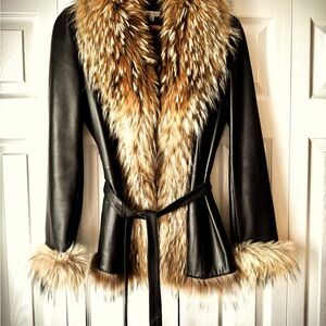 Fox Fur Collar & Trim Supple Leather Cache’ Jacket
